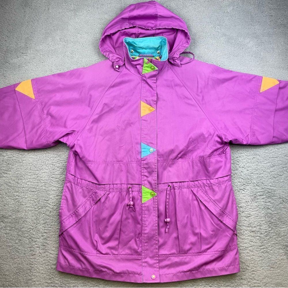 Vintage Vine‎ Below Coat Womens Large Zepel Treated Colorful Funky 80s Zip Snap